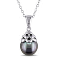 Miadora Sterling Silver Tahitian Black Pearl Necklace 9 10 Mm