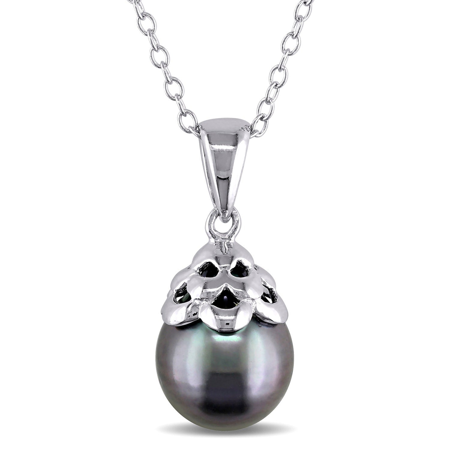Miadora Sterling Silver Tahitian Black Pearl Necklace 9 10 Mm
