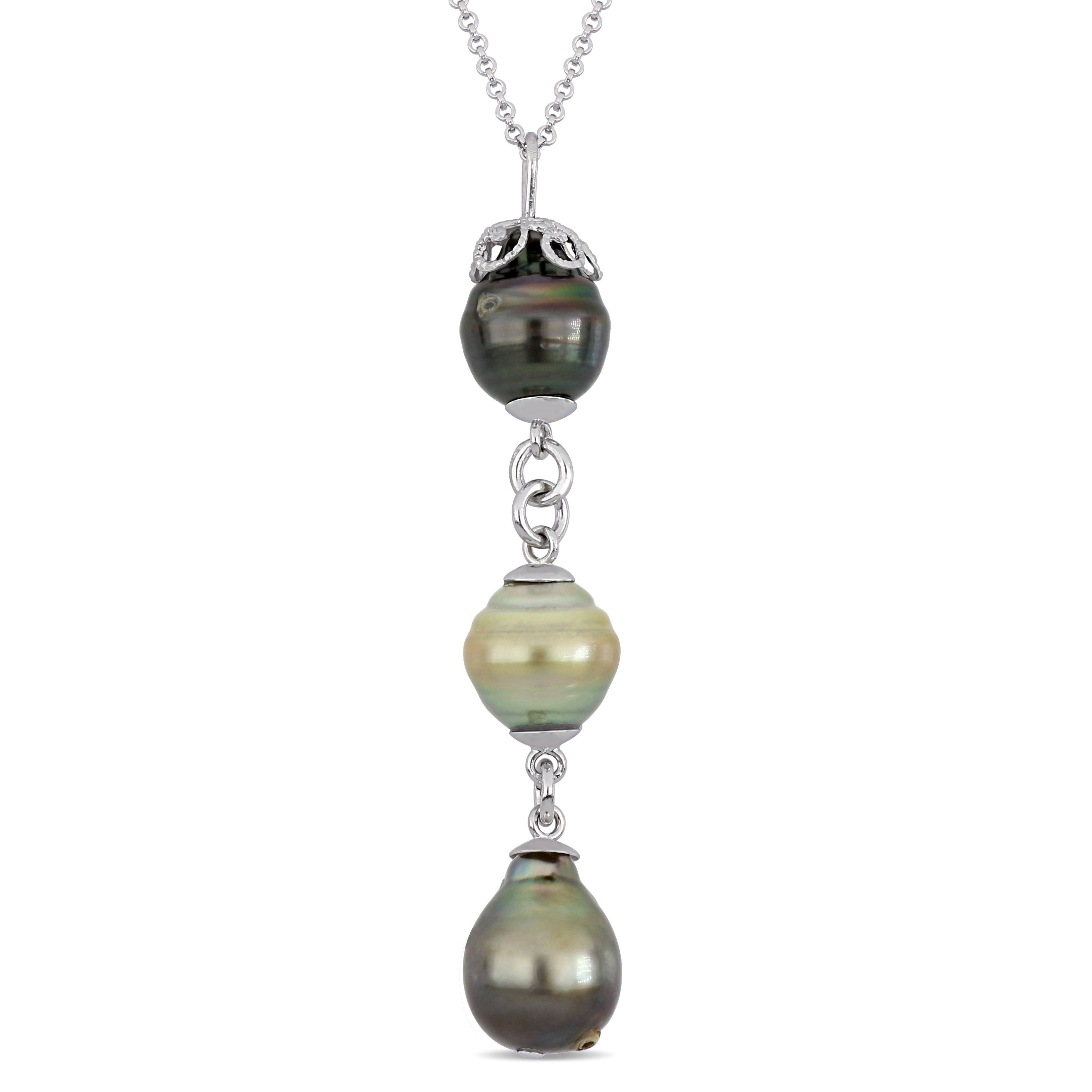 Miadora Sterling Silver Tahitian Golden South Sea Cultured Pearl Y Necklace 9 11Mm