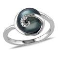 Miadora Sterling Silver Tahitian Pearl And Diamond Accent Cocktail Ring