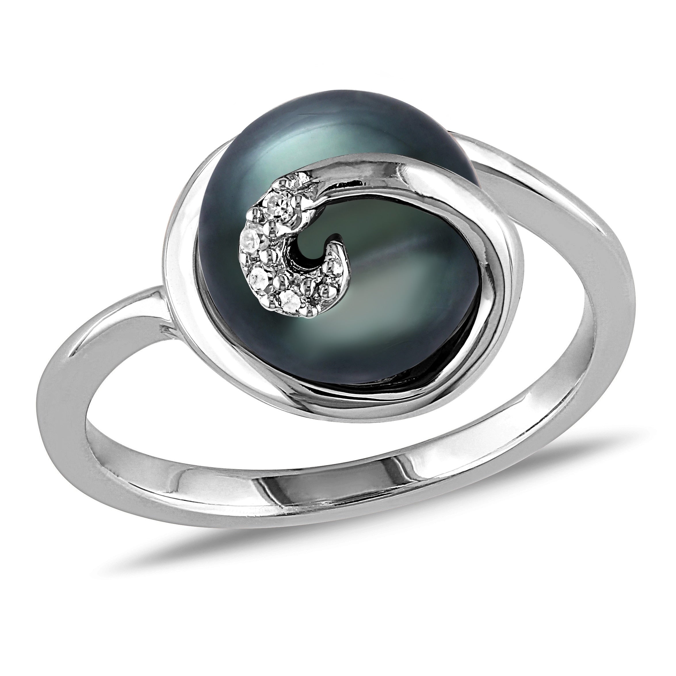 Miadora Sterling Silver Tahitian Pearl And Diamond Accent Cocktail Ring
