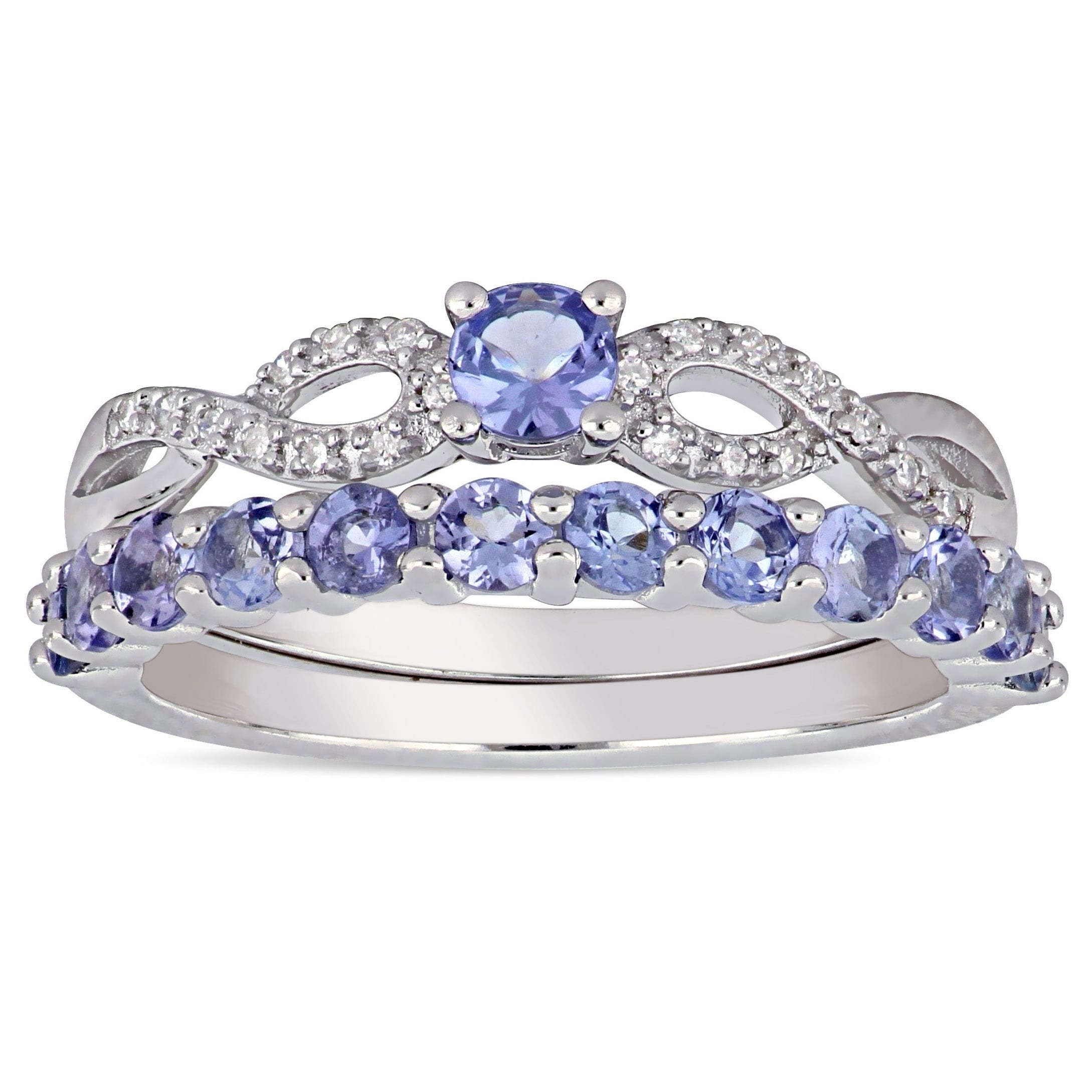 Miadora Sterling Silver Tanzanite 1 10Ct Tdw Diamond 2 Pc. Infinity Bridal Ring Set