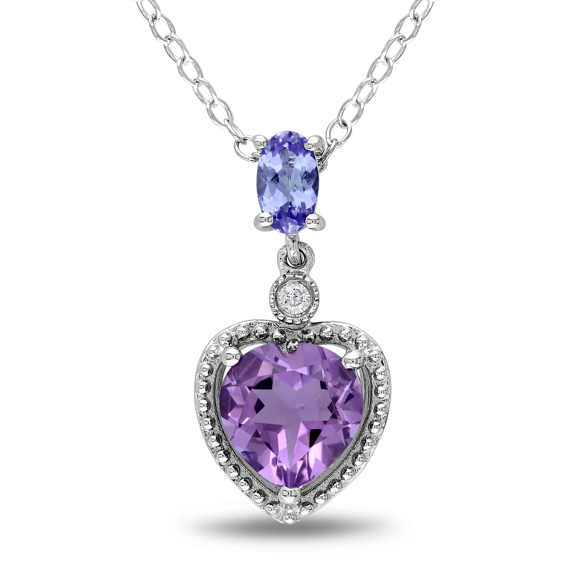 Miadora Sterling Silver Tanzanite Amethyst And Diamond Necklace
