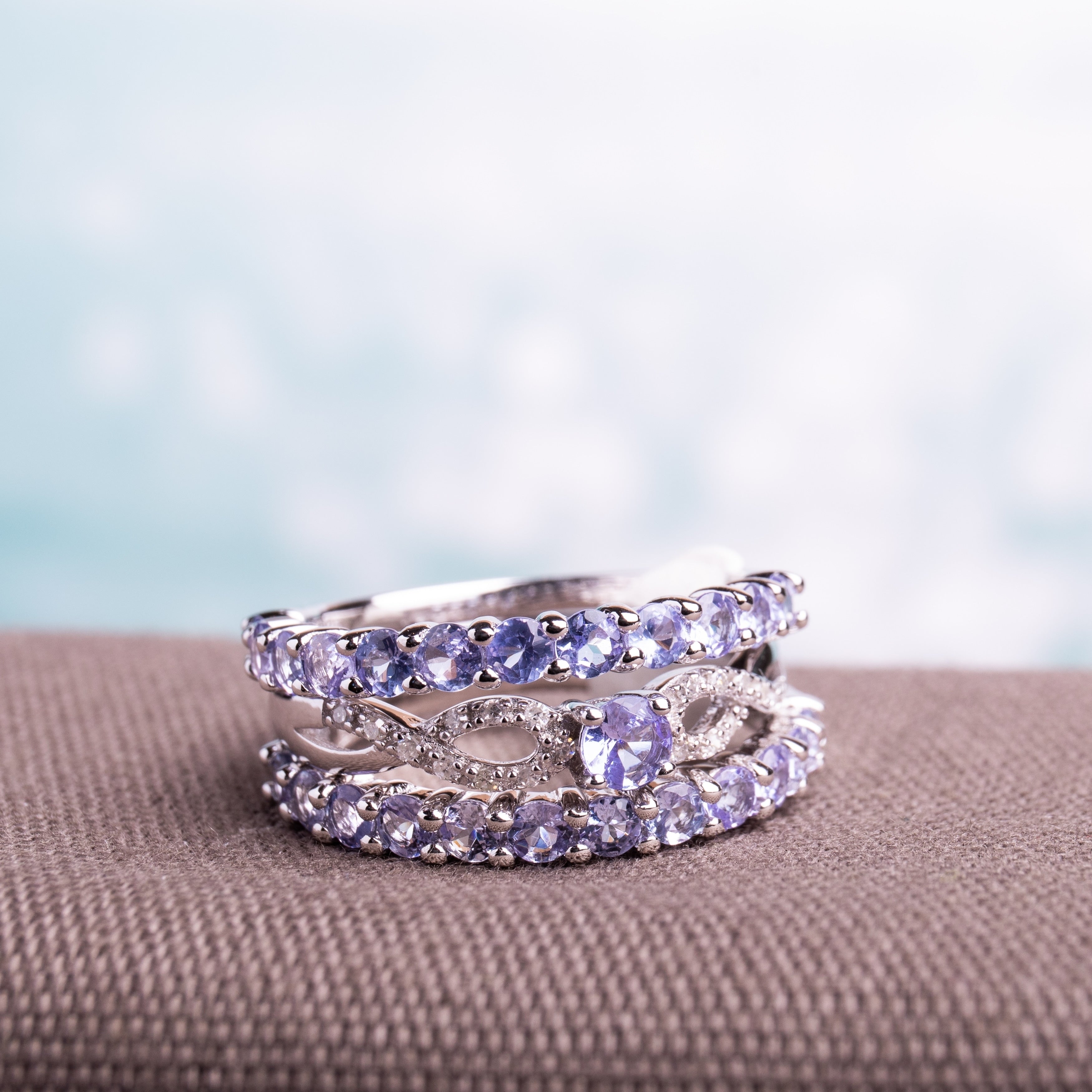 Miadora Sterling Silver Tanzanite And 1 10Ct Tdw Diamond 3 Piece Stackable Ring Set G H I2 I3