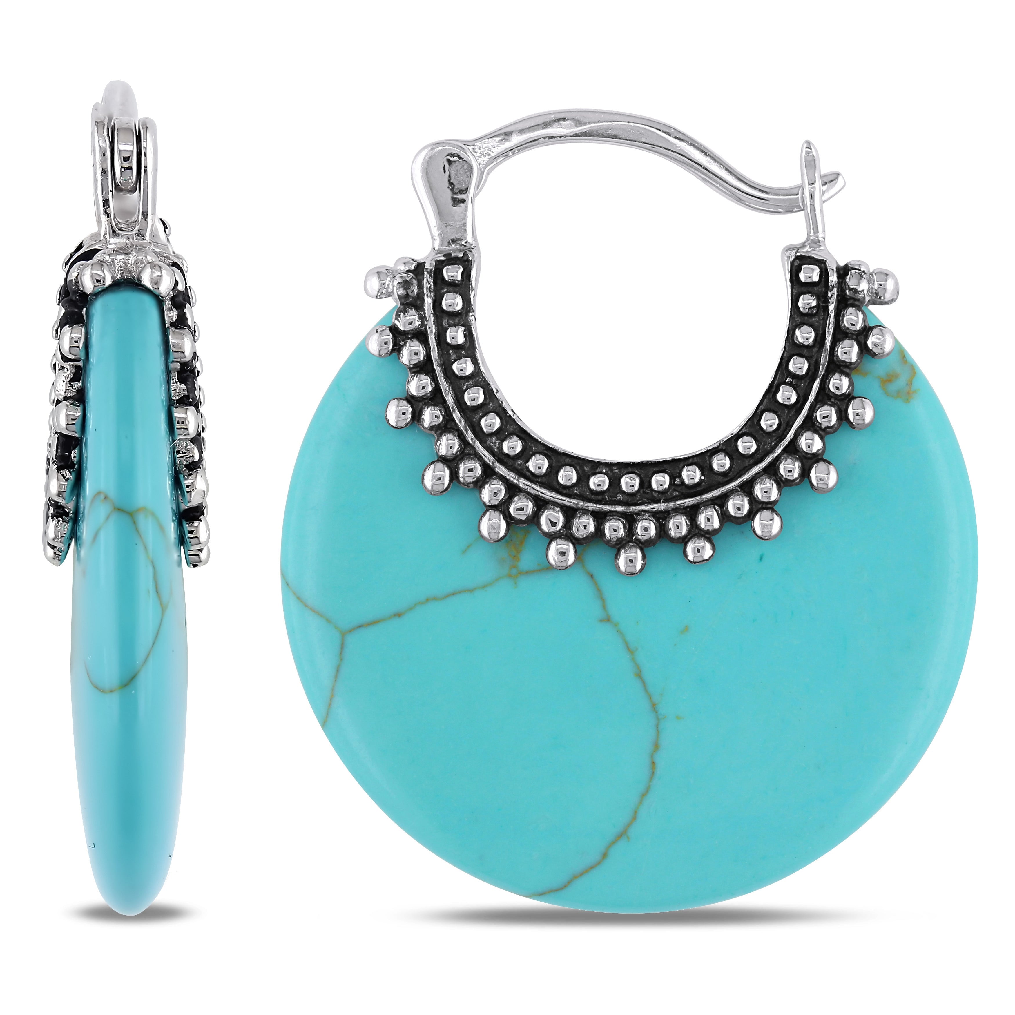 Miadora Sterling Silver Turquoise Clip In Hoop Earrings