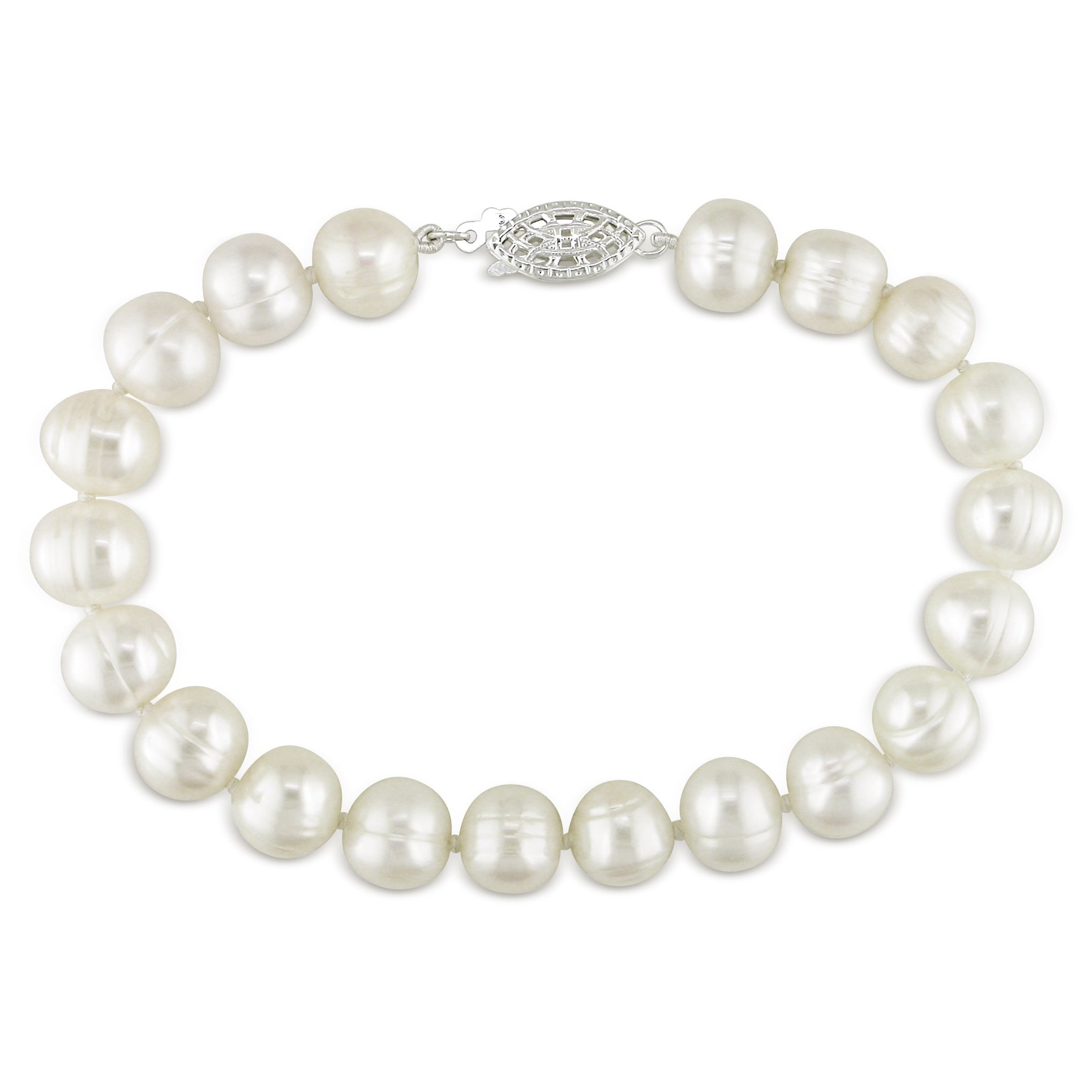 Miadora Sterling Silver White Cultured Freshwater Pearl Bracelet 7.5 8 Mm