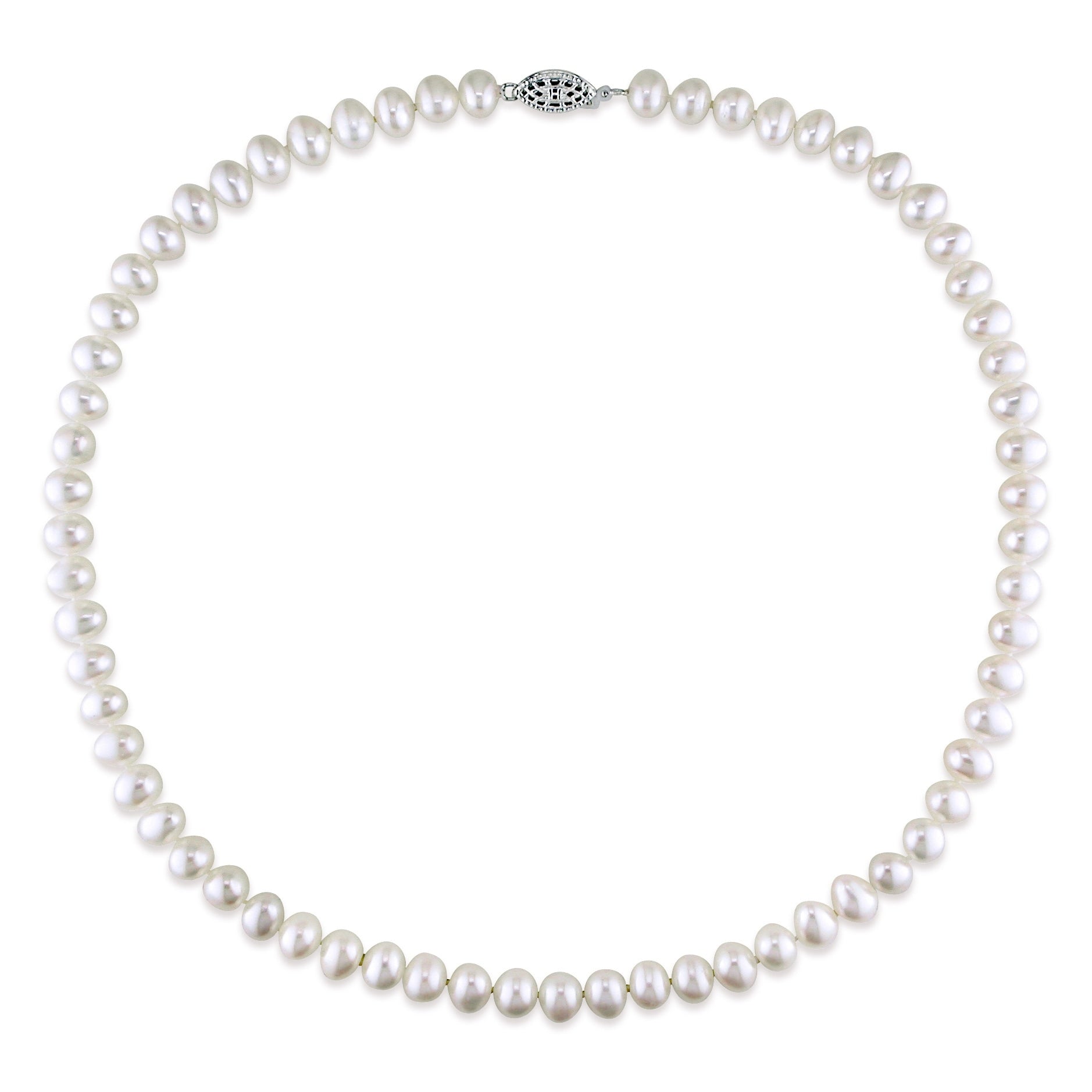 Miadora Sterling Silver White Cultured Freshwater Pearl Necklace 6.5 7 Mm