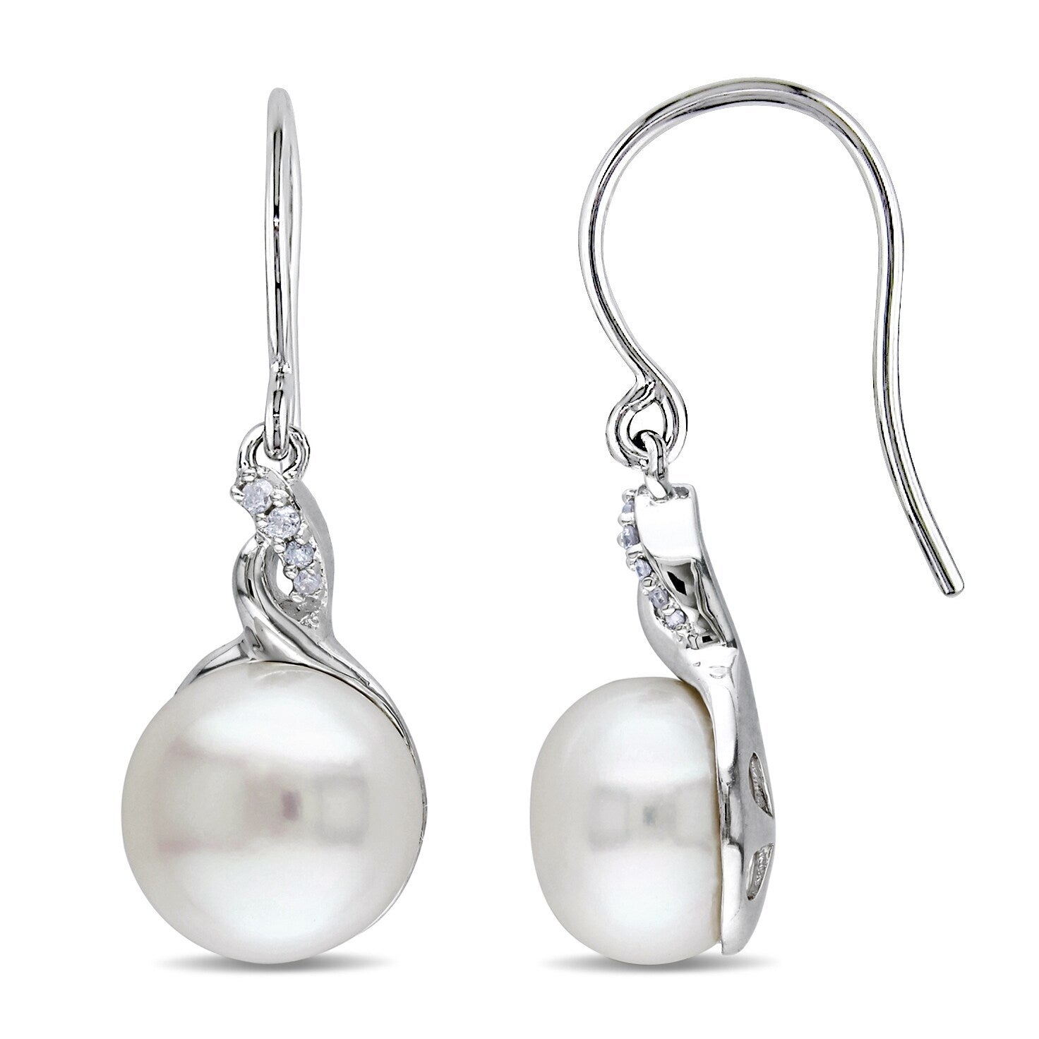 Miadora Sterling Silver White Pearl And Diamond Accent Earrings 10.5 11 Mm