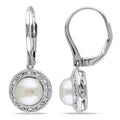 Miadora Sterling Silver White Pearl And Diamond Accent Earrings 7.5 8 Mm