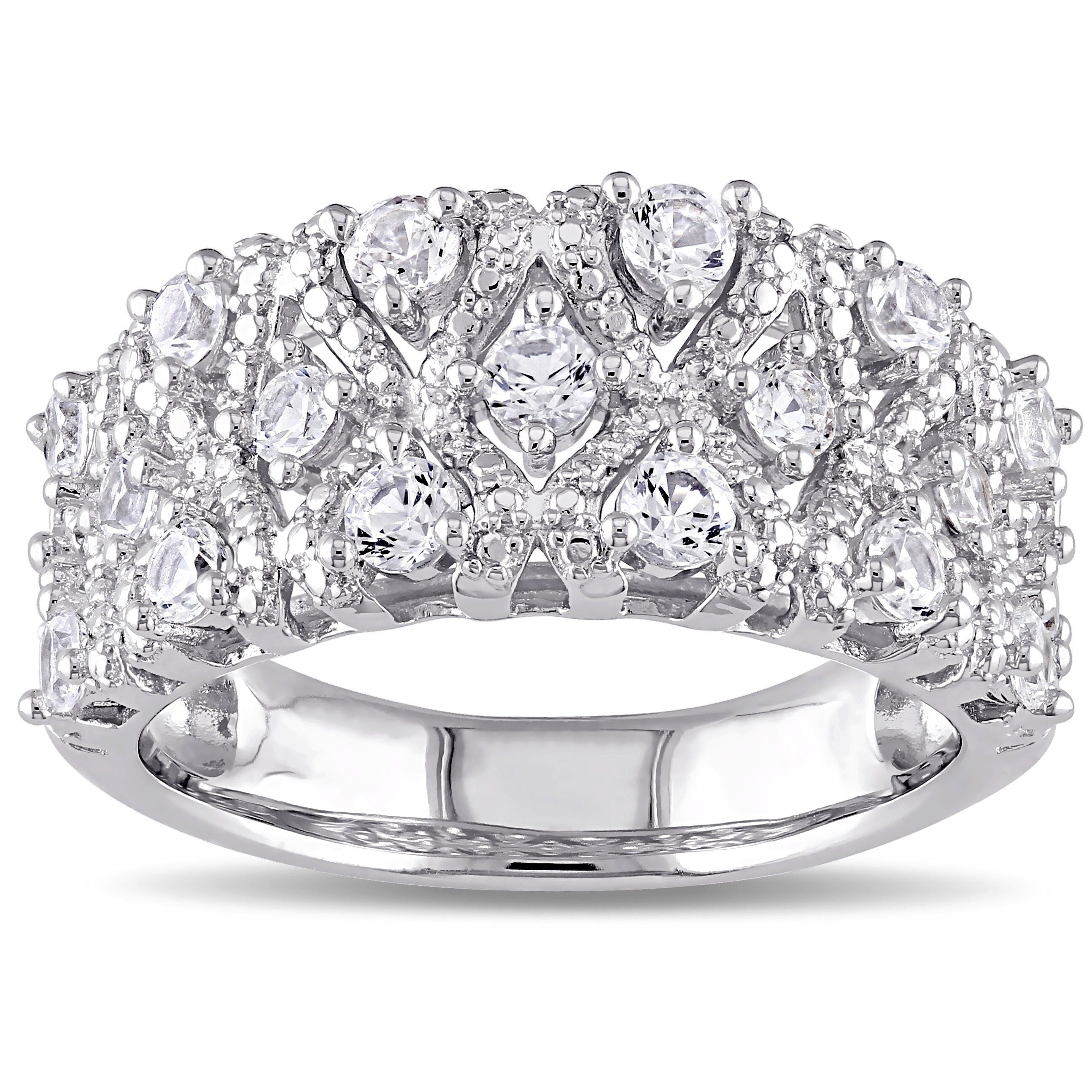 Miadora Sterling Silver White Prong Set Created Sapphire Ring