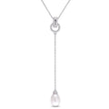 Miadora Sterling Silver White Topaz And Cultured Freshwater Pearl Lariat Necklace 8 8.5 Mm