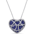Miadora Sterling Silver With Black Rhodium Created Blue And White Sapphire Heart Necklace