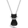 Miadora Sterling Silver With Black Rhodium Plating Black Spinel And Created White Sapphire Clustered Cat Necklace