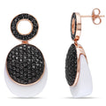 Miadora Synthetic White Agate Black Cubic Zirconia Dangle Earrings In Rose Plated Sterling Silver