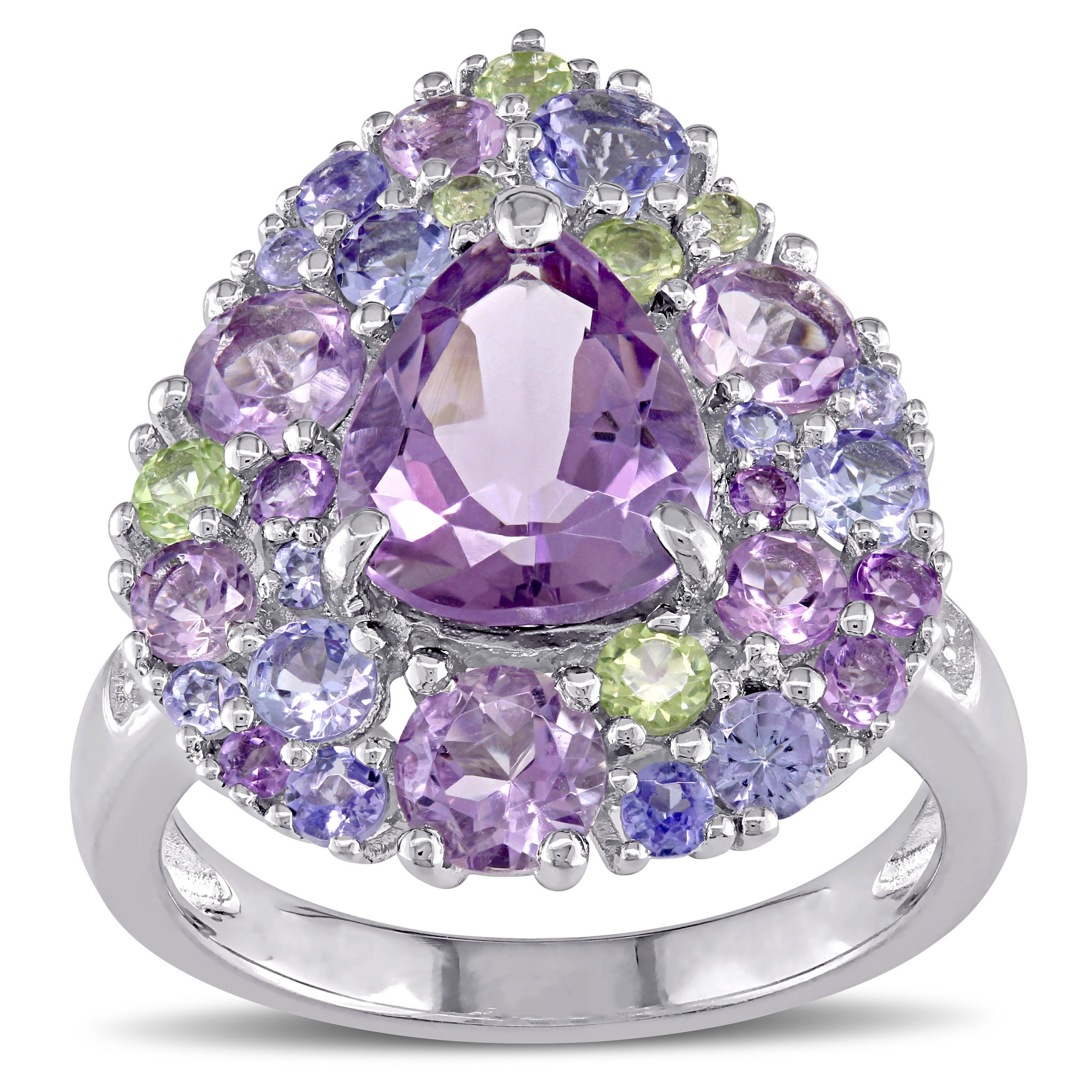 Miadora Tanzanite Rose De France Peridot Amethyst And Diamond Accent Pear Cut Cluster Cocktail Ring