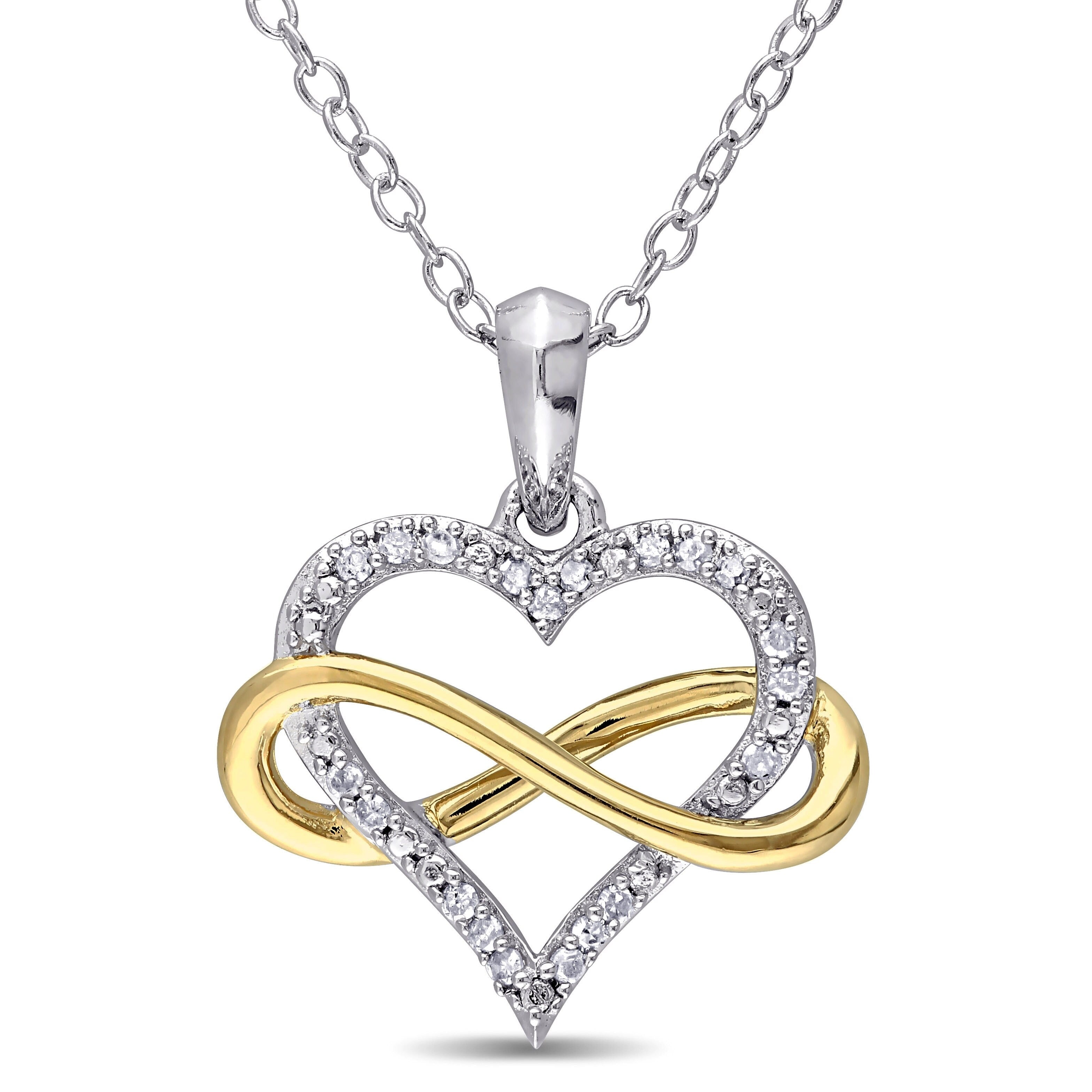 Miadora Two Tone Sterling Silver 1 10Ct Tdw Diamond Infinity Heart Necklace