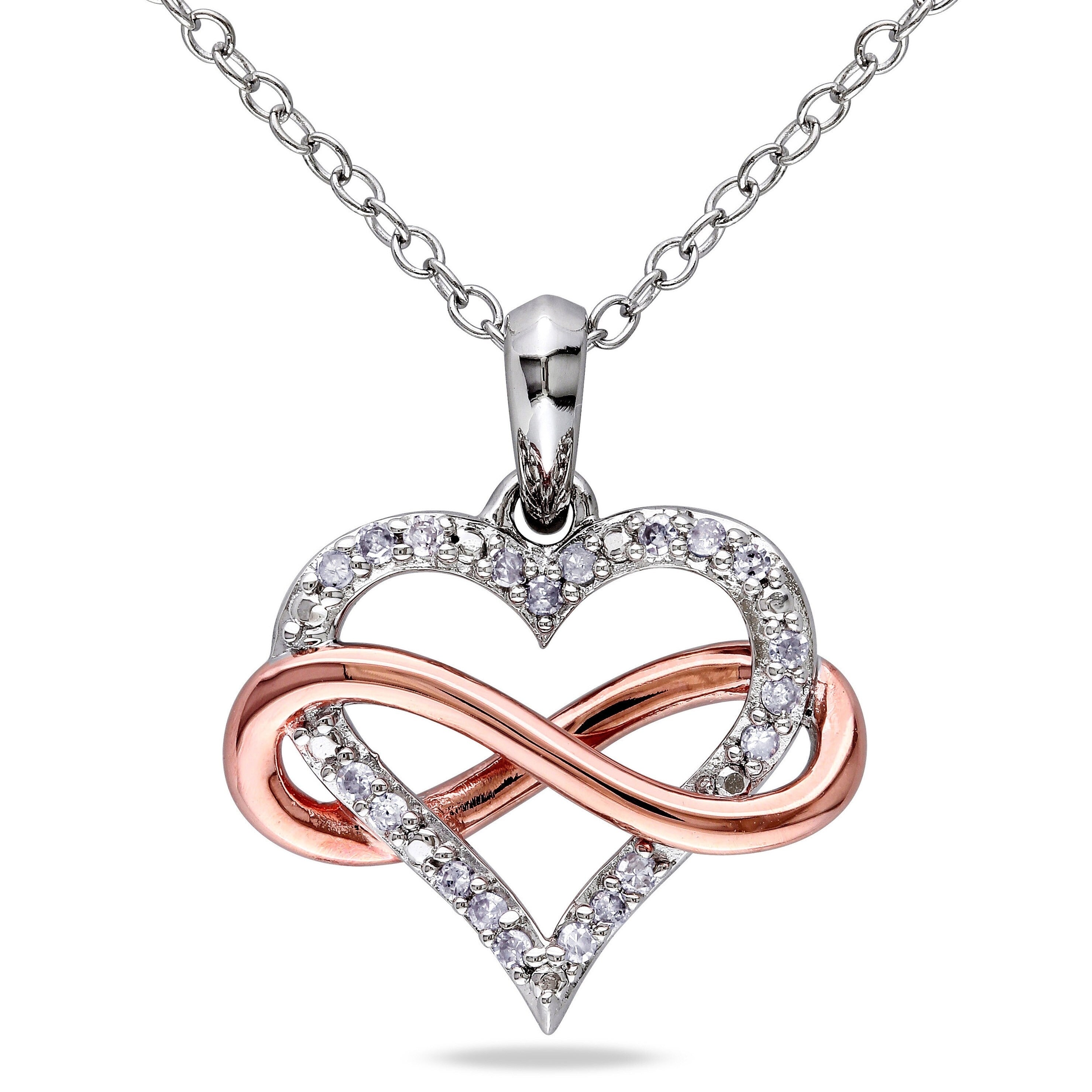 Miadora Two Tone Sterling Silver 1 10Ct Tdw Diamond Infinity Heart Necklace