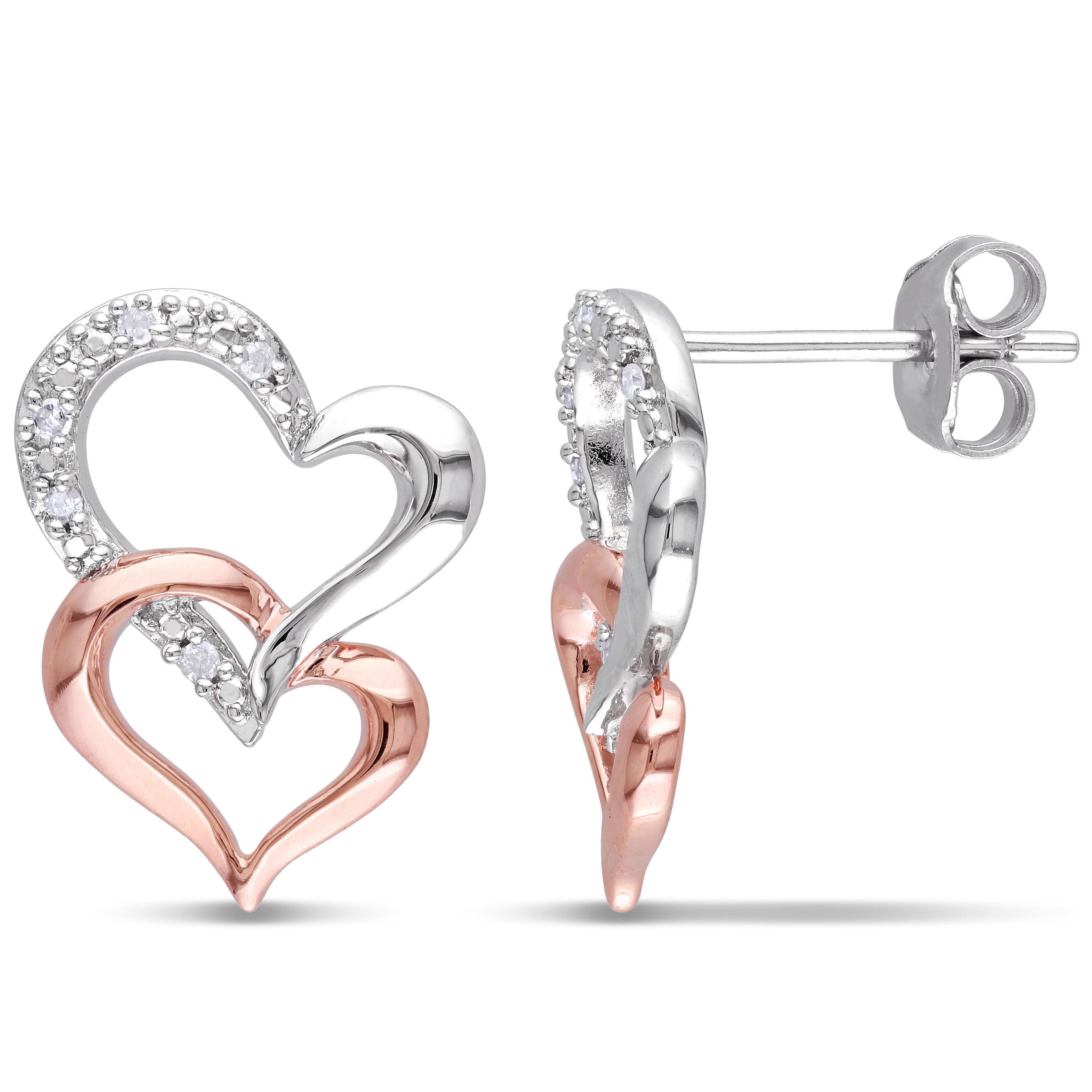 Miadora Two Tone Silver Diamond Accent Double Heart Earrings