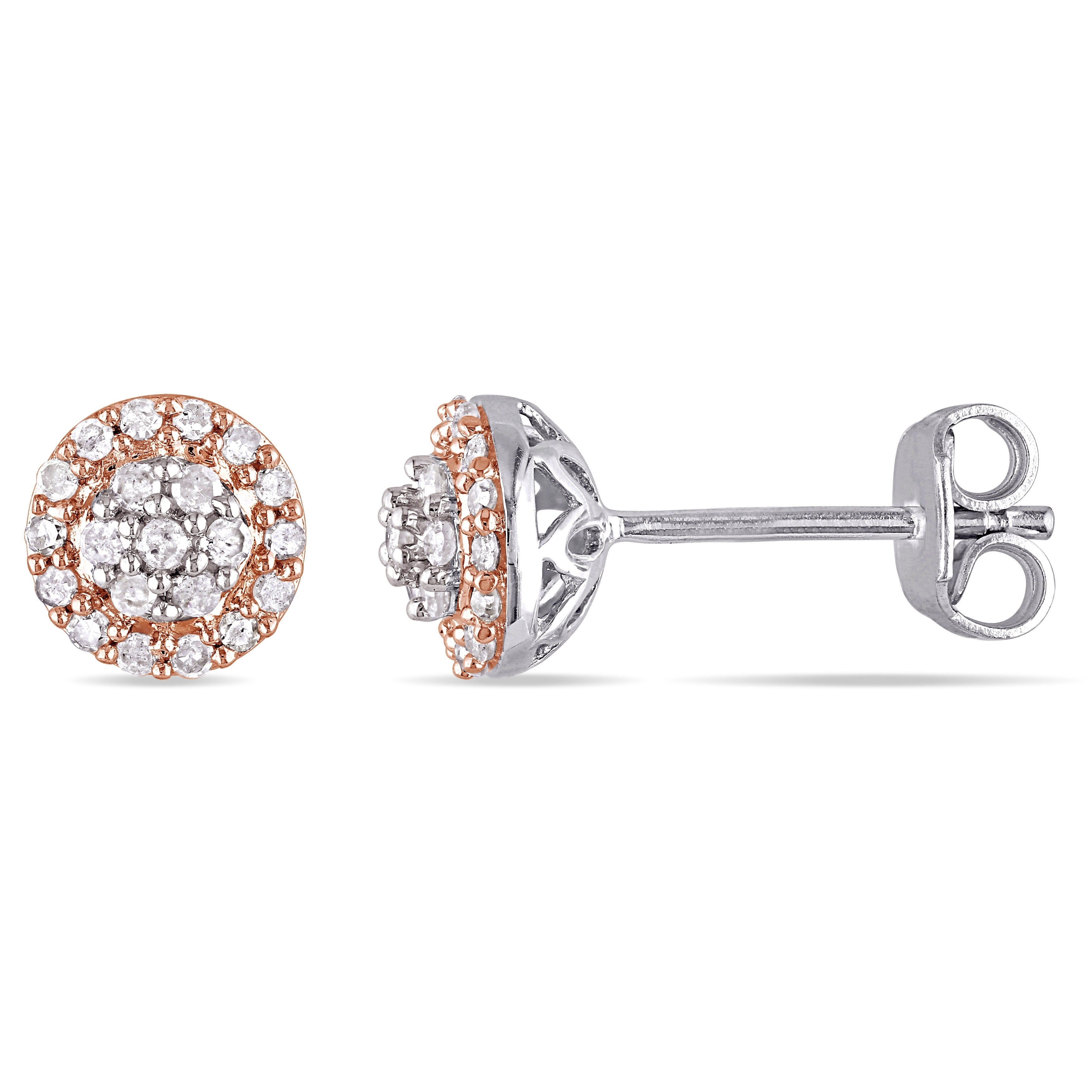 Miadora Two Tone White And Roseplated Sterling Silver 1 4Ct Tdw Diamond Halo Earrings