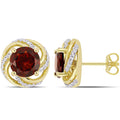 Miadora Yellow Gold Plated Sterling Silver Garnet White Topaz Stud Earrings
