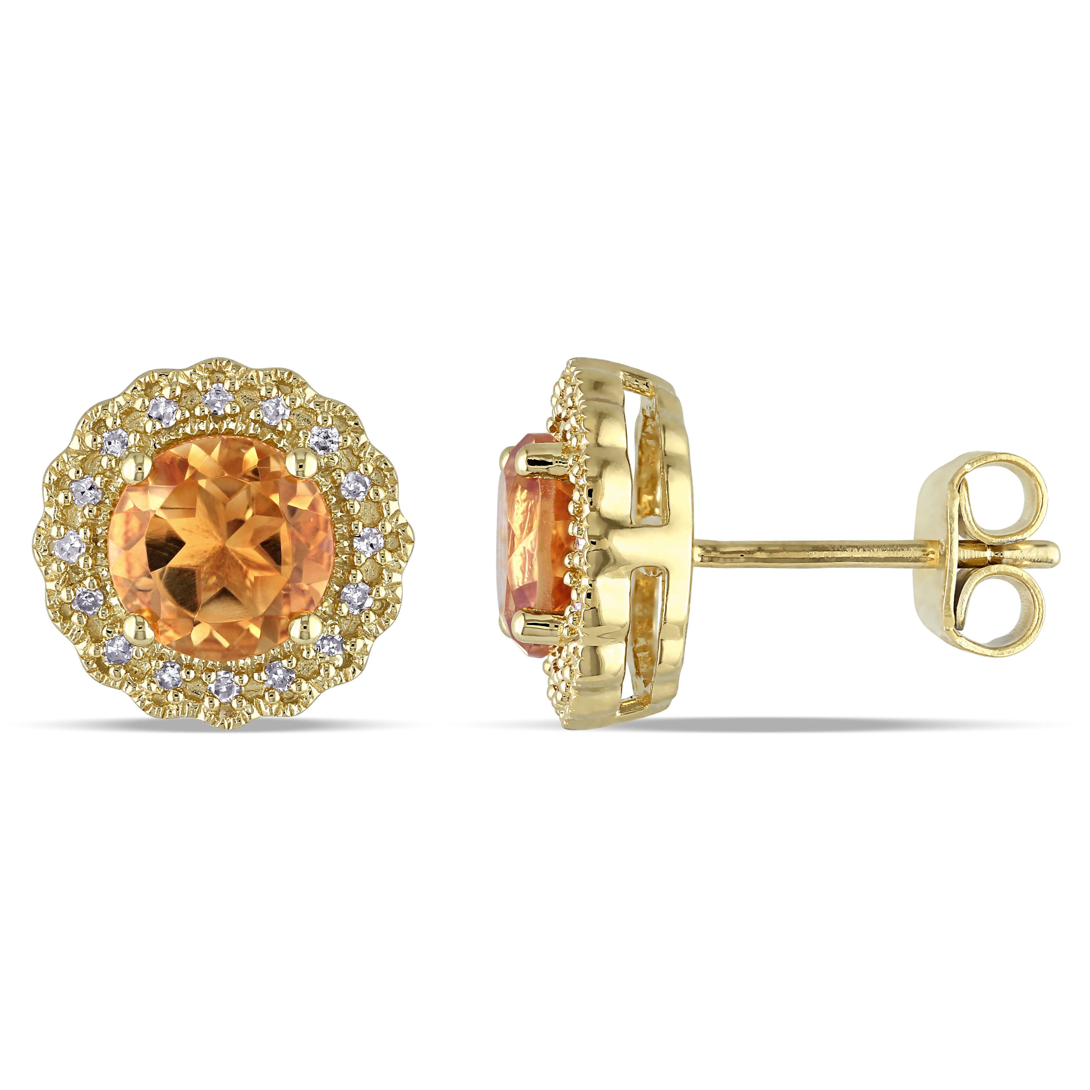 Miadora Yellow Plated Silver Citrine And 1 10Ct Tdw Diamond Earrings G H I2 I3