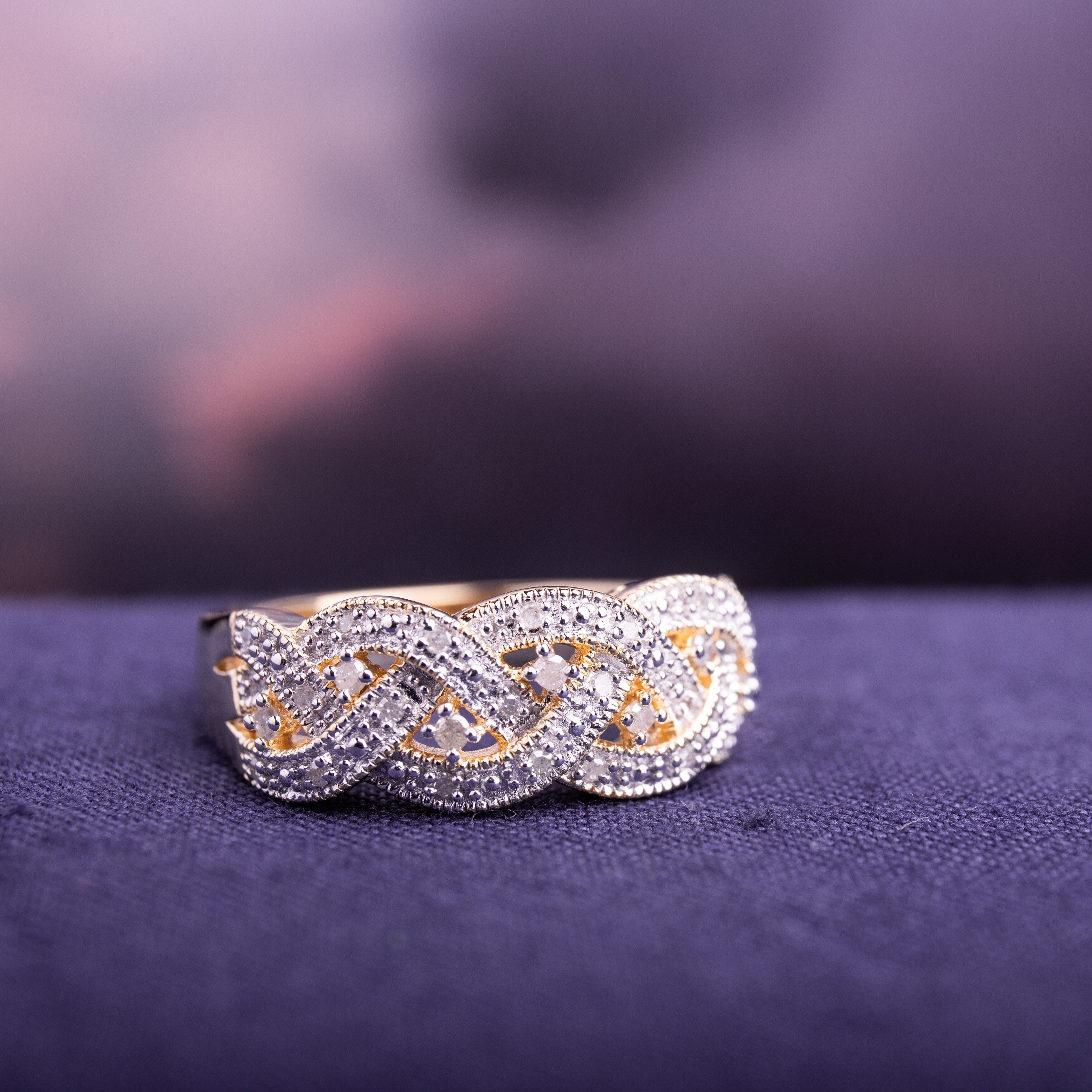 Miadora Yellow Plated Sterling Silver 1 8Ct Tdw Diamond Braided Ring