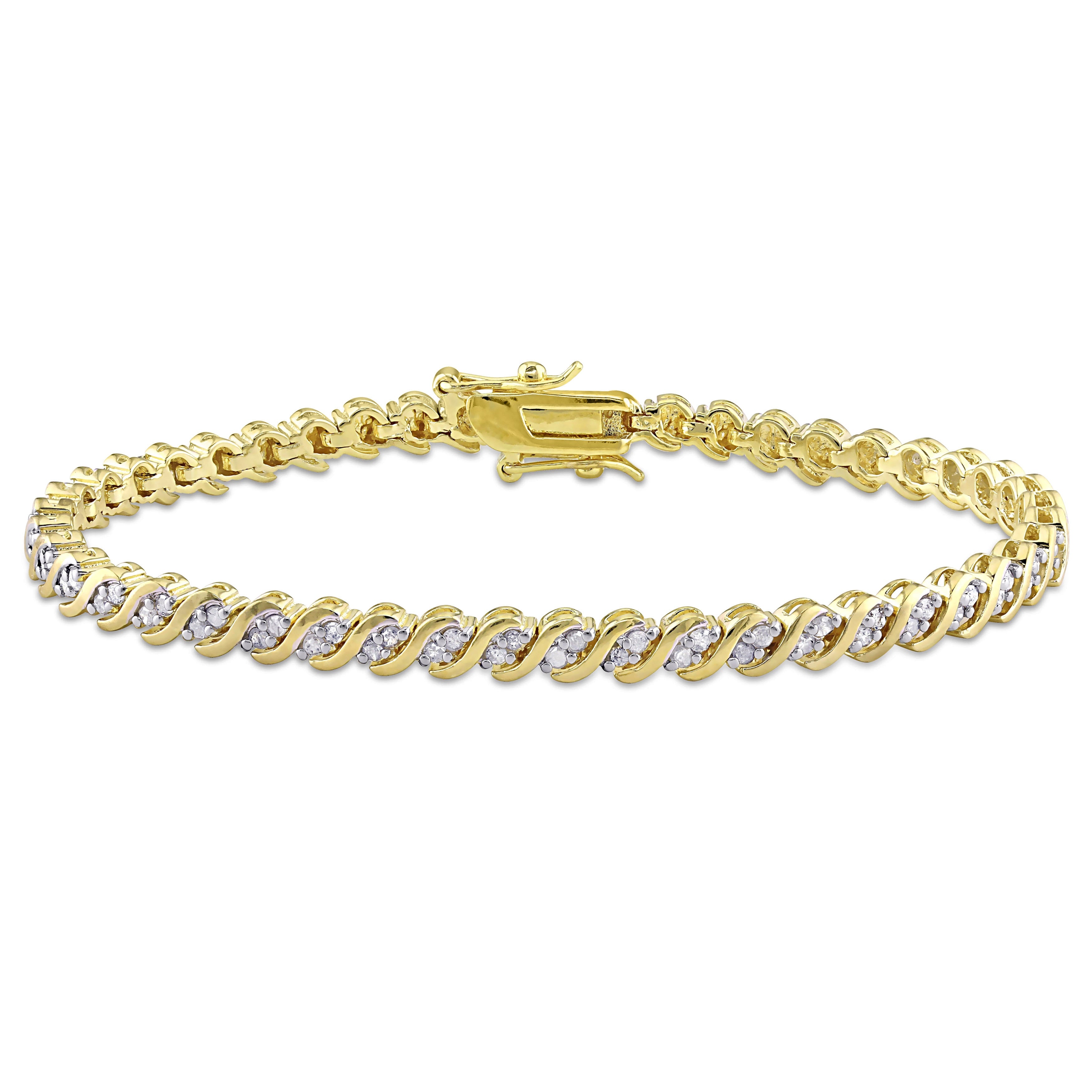 Miadora Yellow Plated Sterling Silver 1Ct Tdw Diamond Link Tennis Bracelet White