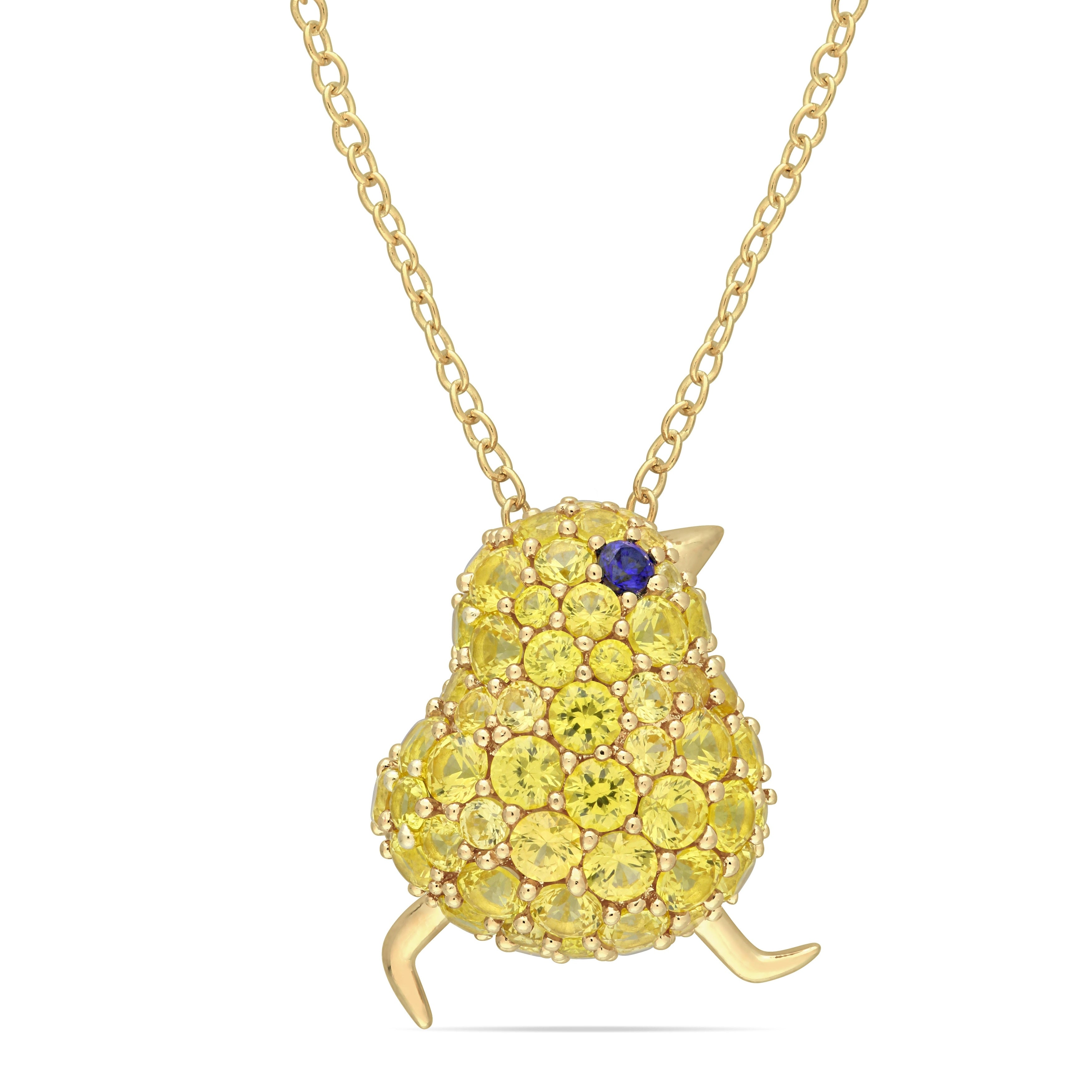 Miadora Yellow Plated Sterling Silver Created Blue And Yellow Sapphire Bird Necklace