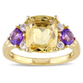 Miadora Yellow Plated Sterling Silver Cushion Cut Citrine African Amethyst And White Topaz Cocktail