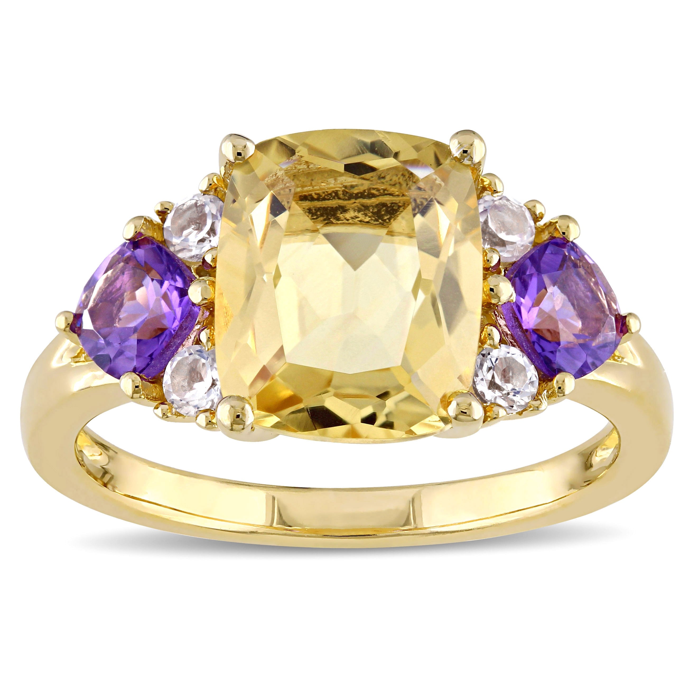 Miadora Yellow Plated Sterling Silver Cushion Cut Citrine African Amethyst And White Topaz Cocktail