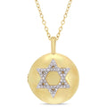 Miadora Yellow Plated Sterling Silver Diamond Accent Religious Studded Star Of David Locket Necklace