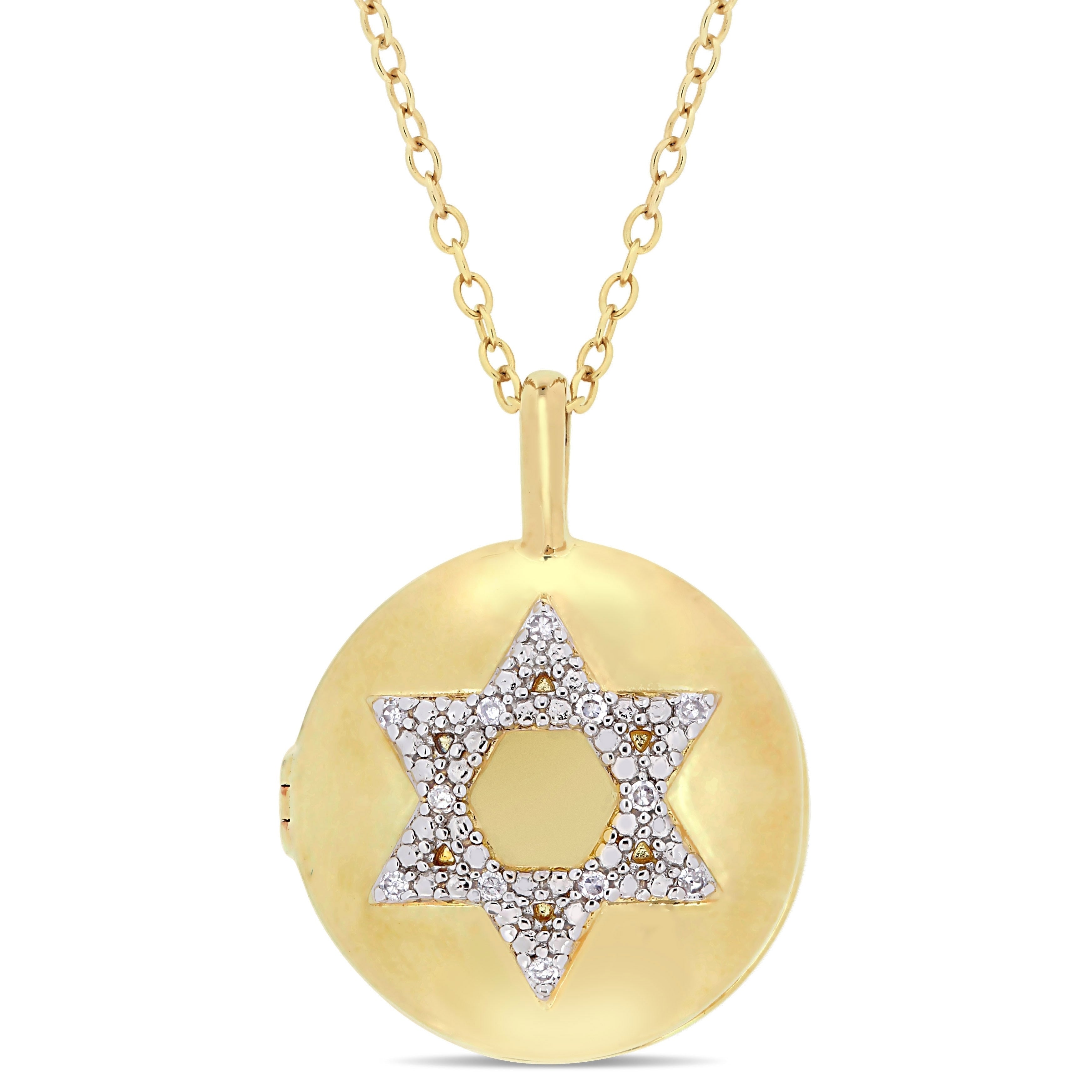 Miadora Yellow Plated Sterling Silver Diamond Accent Religious Studded Star Of David Locket Necklace