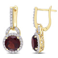 Miadora Yellow Plated Sterling Silver Garnet White Topaz Halo Drop Cuff Earrings 23.5 Mm X 10.6 Mm X 9.6 Mm