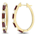 Miadora Yellow Plated Sterling Silver Garnet And White Topaz Oval Hoop Earrings
