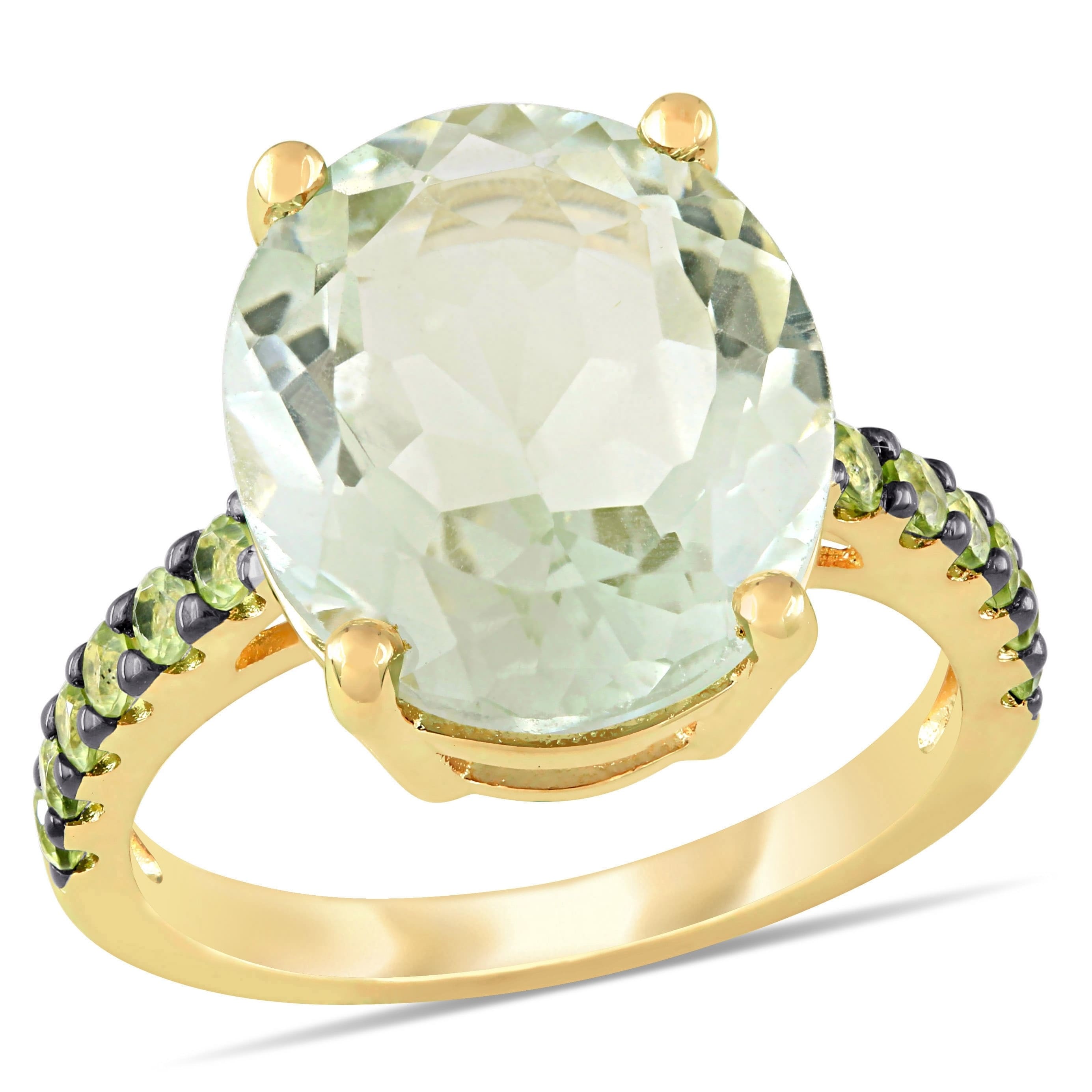 Miadora Yellow Plated Sterling Silver Green Amethyst And Peridot Cocktail Ring