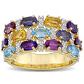 Miadora Yellow Plated Sterling Silver Multi Gemstone 3 Row Cluster Anniversary Band