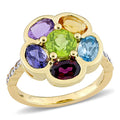 Miadora Yellow Plated Sterling Silver Multi Color Gemstone And Diamond Accent Composite Floral Ring