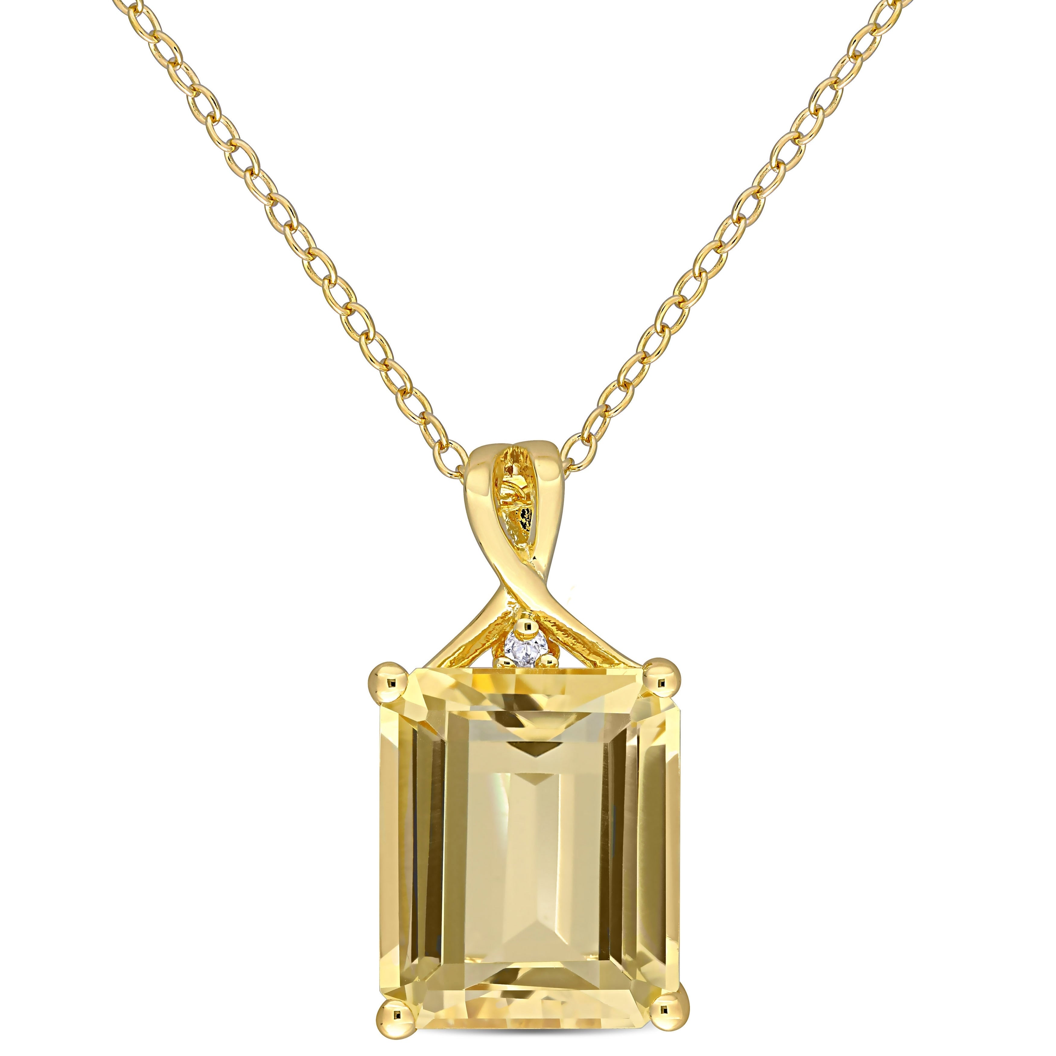 Miadora Yellow Plated Sterling Silver Octagon Cut Citrine White Topaz Solitaire Drop Necklace 20.2 Mm X 18 Inch X 10.3 Mm