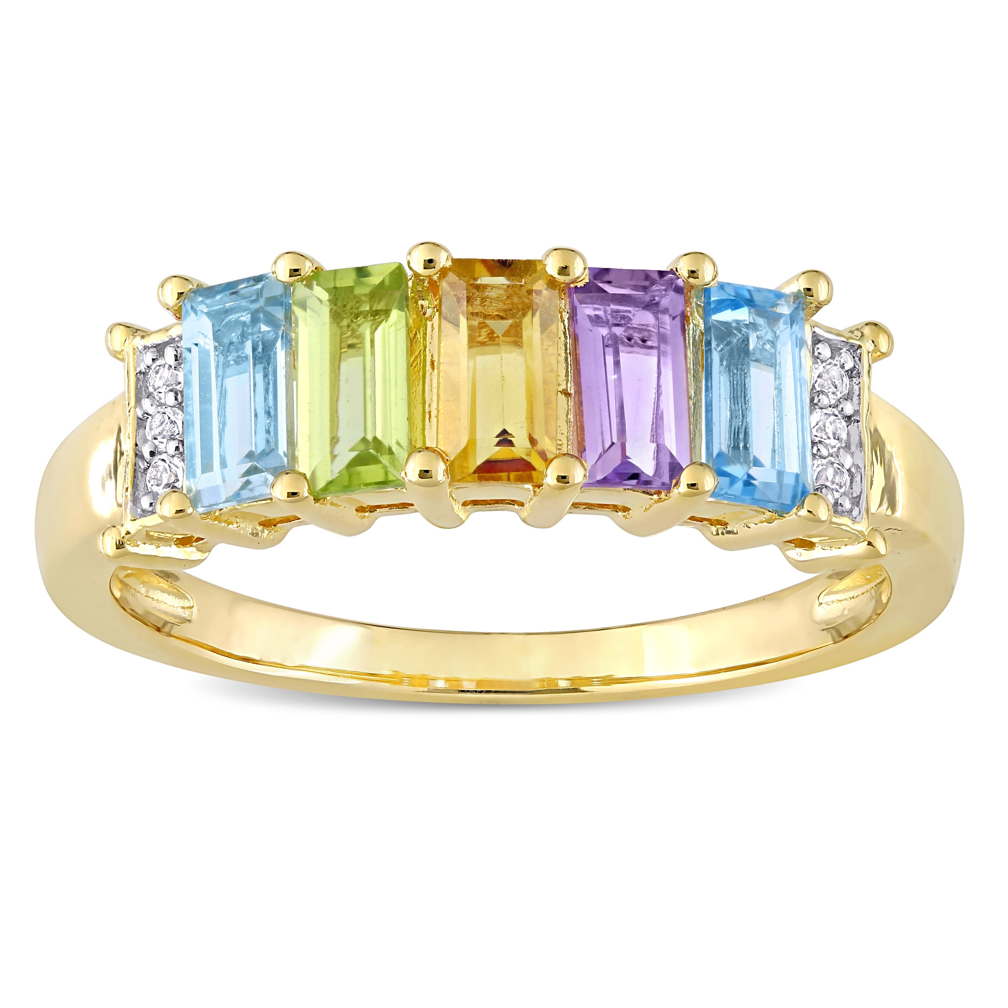 Miadora Yellow Plated Sterling Silver Topaz Peridot Rose De France Anniversary Wedding Band Ring