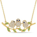 Miadora Yellow Plated Sterling Silver With Black Rhodium Multi Gemstone 3 Bird Branch Necklace