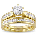 Miadora Yellow Silver Channel Set Cubic Zirconia Bridal Wedding Ring Set White