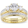 Miadora Yellow Silver Cubic Zirconia Bridal 3 Stone Bridal Ring Set White