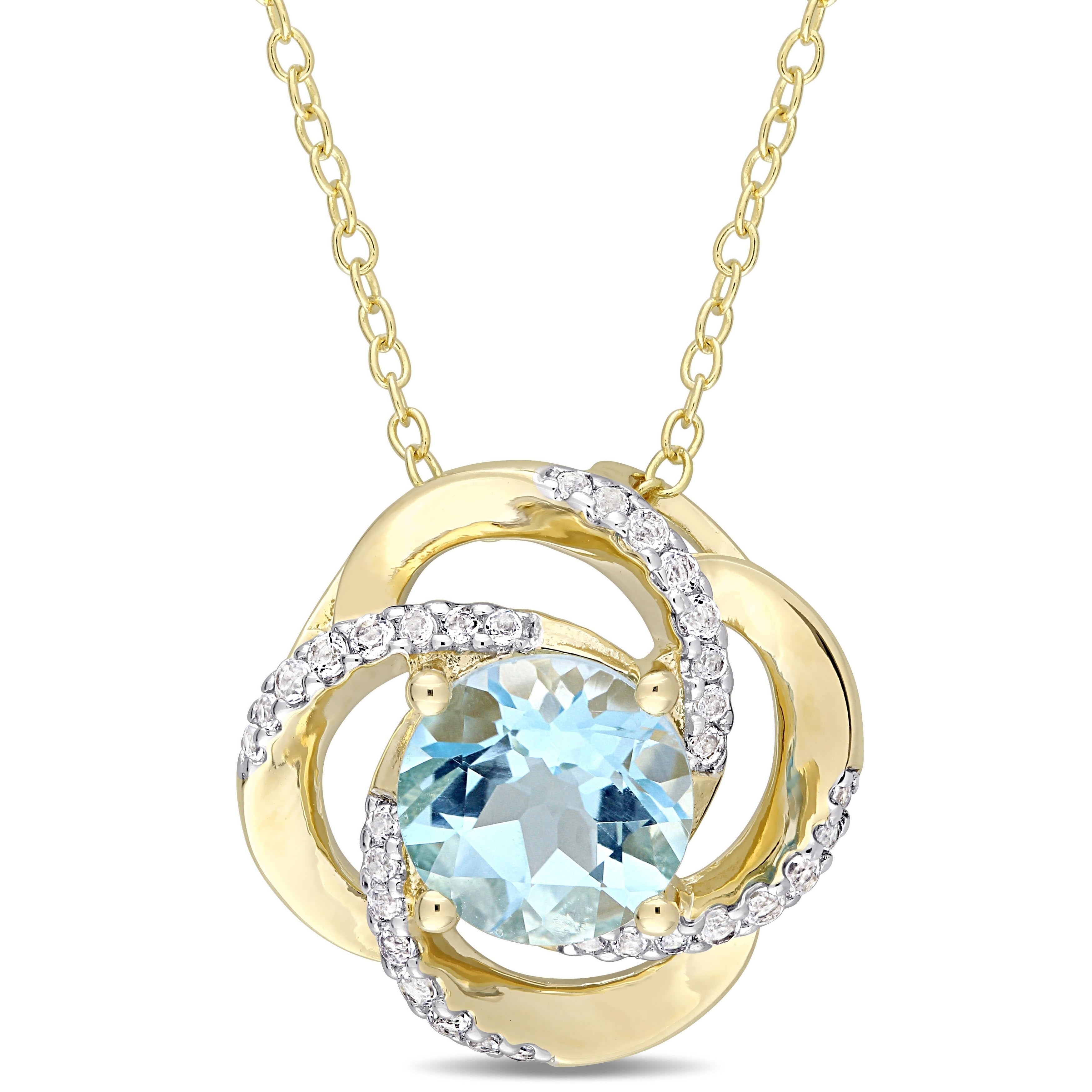 Miadora Yellow Silver Sky Blue Topaz And White Topaz Swirl Halo Necklace