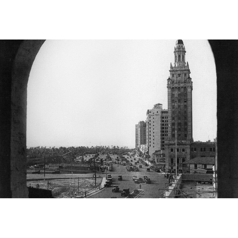 Miami News Building Black And White Gallery Wrapped Canvas