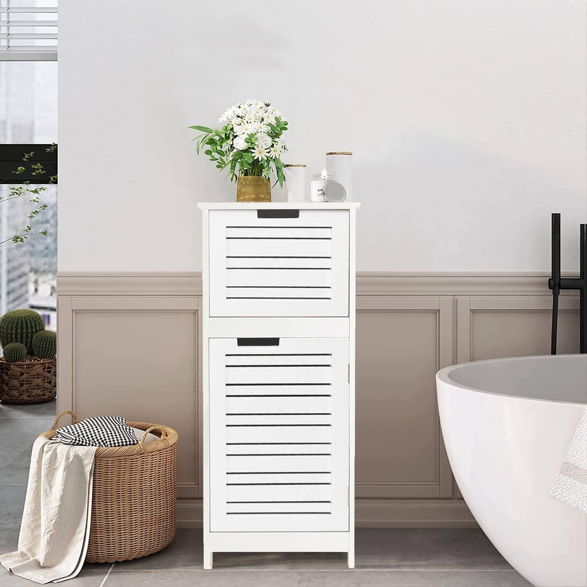 Evideco Bathroom Free Standing Storage Floor Cabinet Miami White