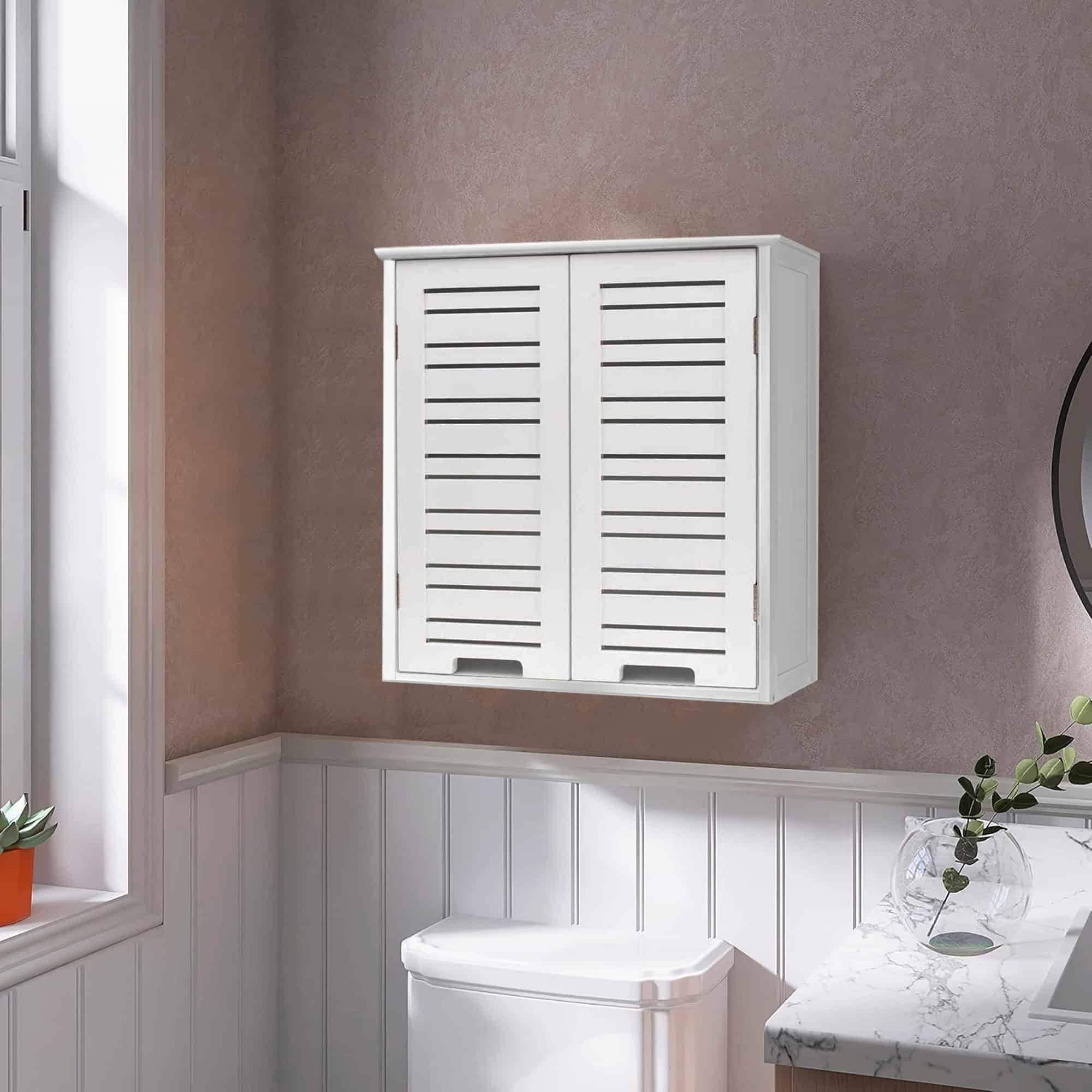 Evideco Bathroom Wall Mounted Storage Cabinet Wood Miami White