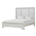 Miamy King Bed Creamy White Wood Panel Design Silver Brushed Accents
