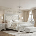 Miamy Queen Bed Creamy White Wood Panel Design Silver Brushed Accents