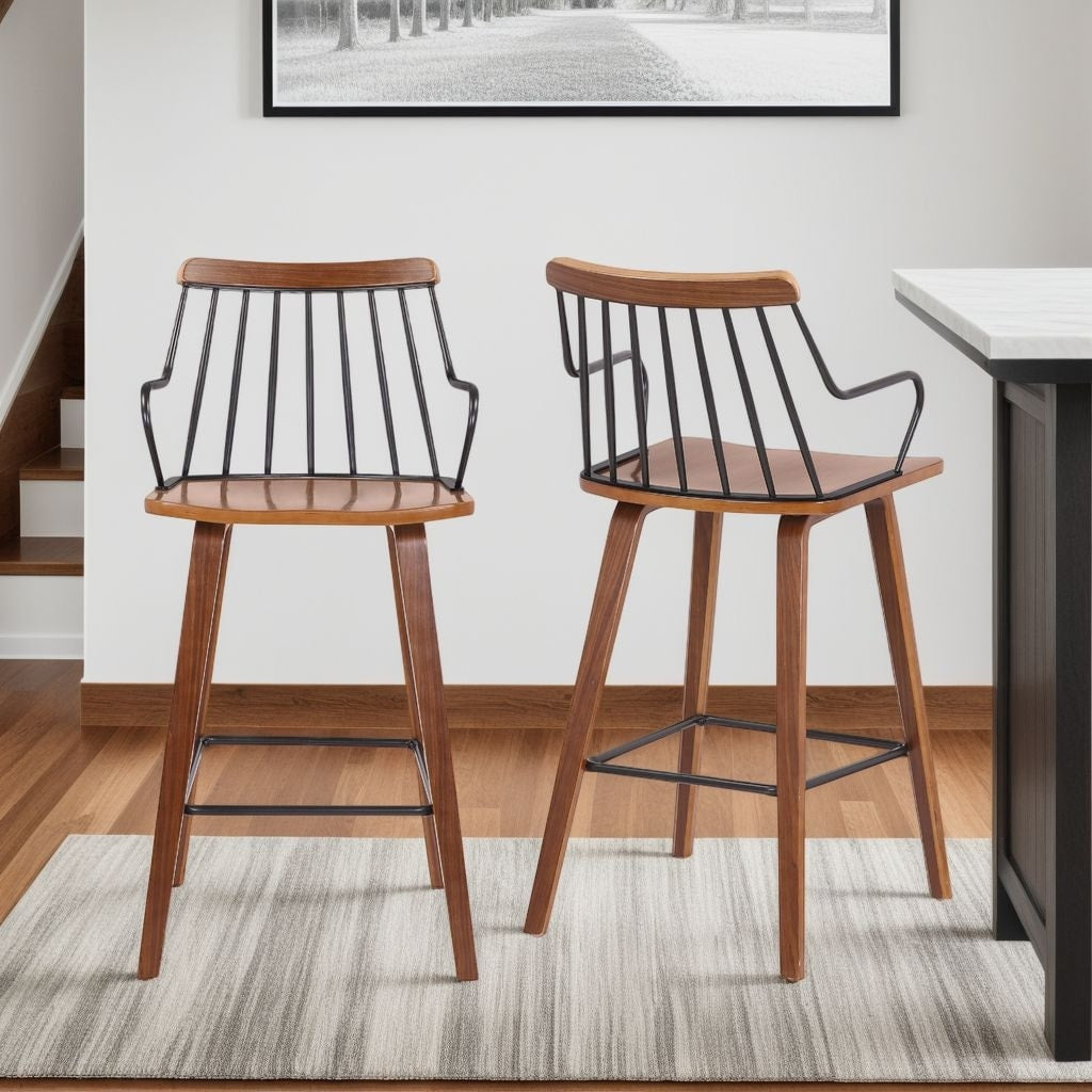 Micah Walnut And Metal Modern 26 Counter Height Bar Stool