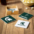 Michigan State University 4 Piece Ceramic Coasters Set With Wood Caddy